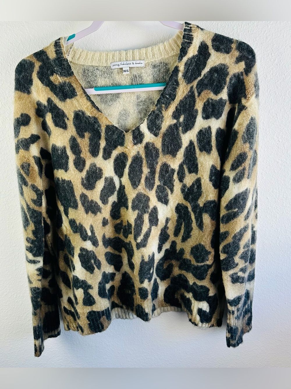 Young Fabulous & Broke Soft Animal Print V-Neck Sweater Size M/L